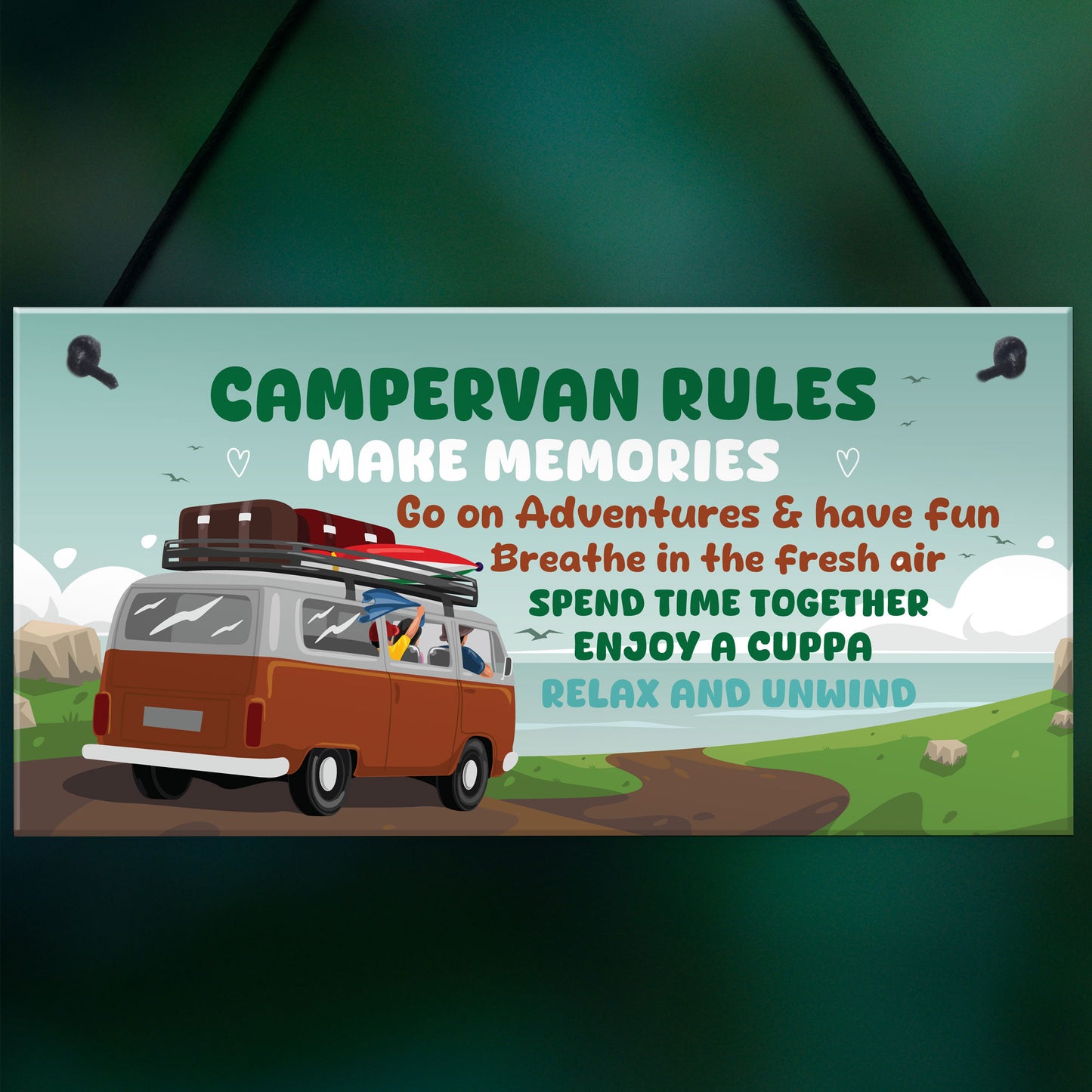 Campervan Rules Sign Hanging Door Plaque Caravan Sign Holiday
