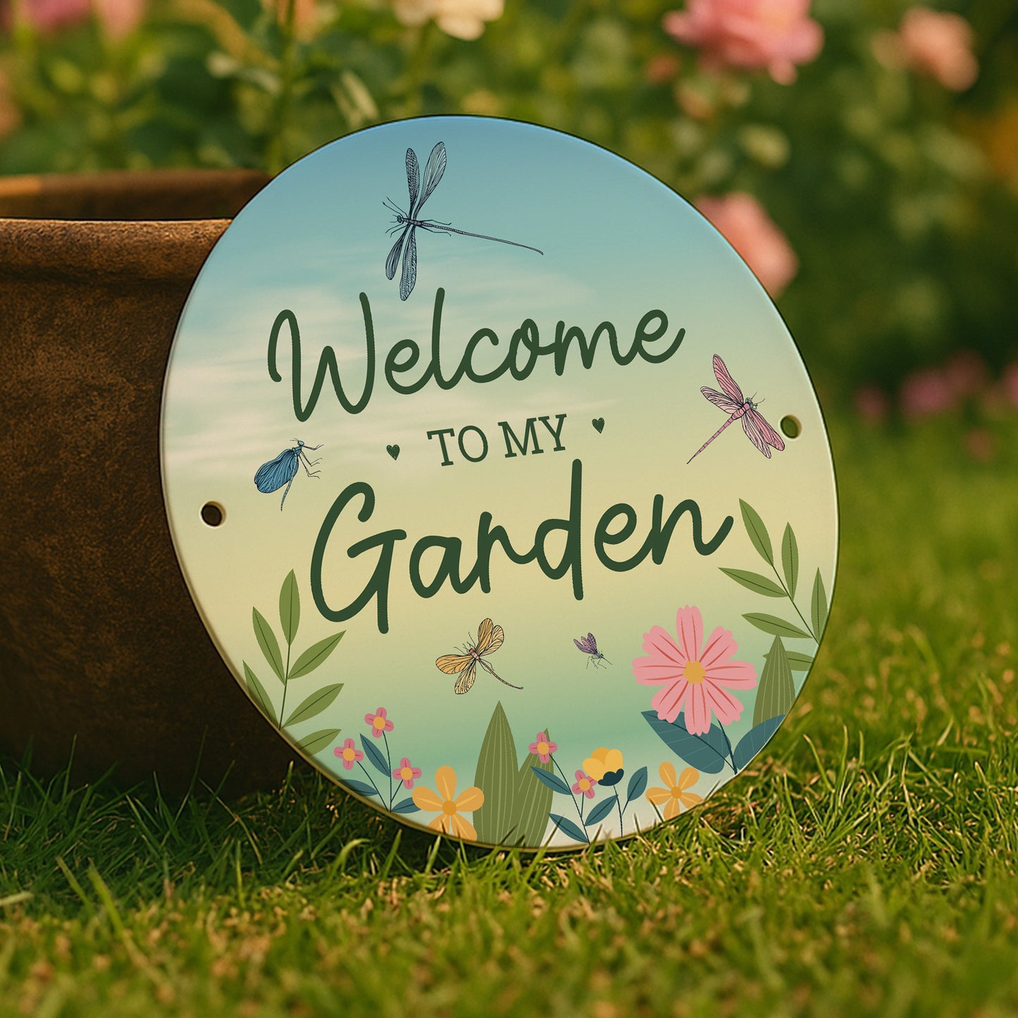 Welcome To My Garden Sign For Outside Summerhouse Dragonfy