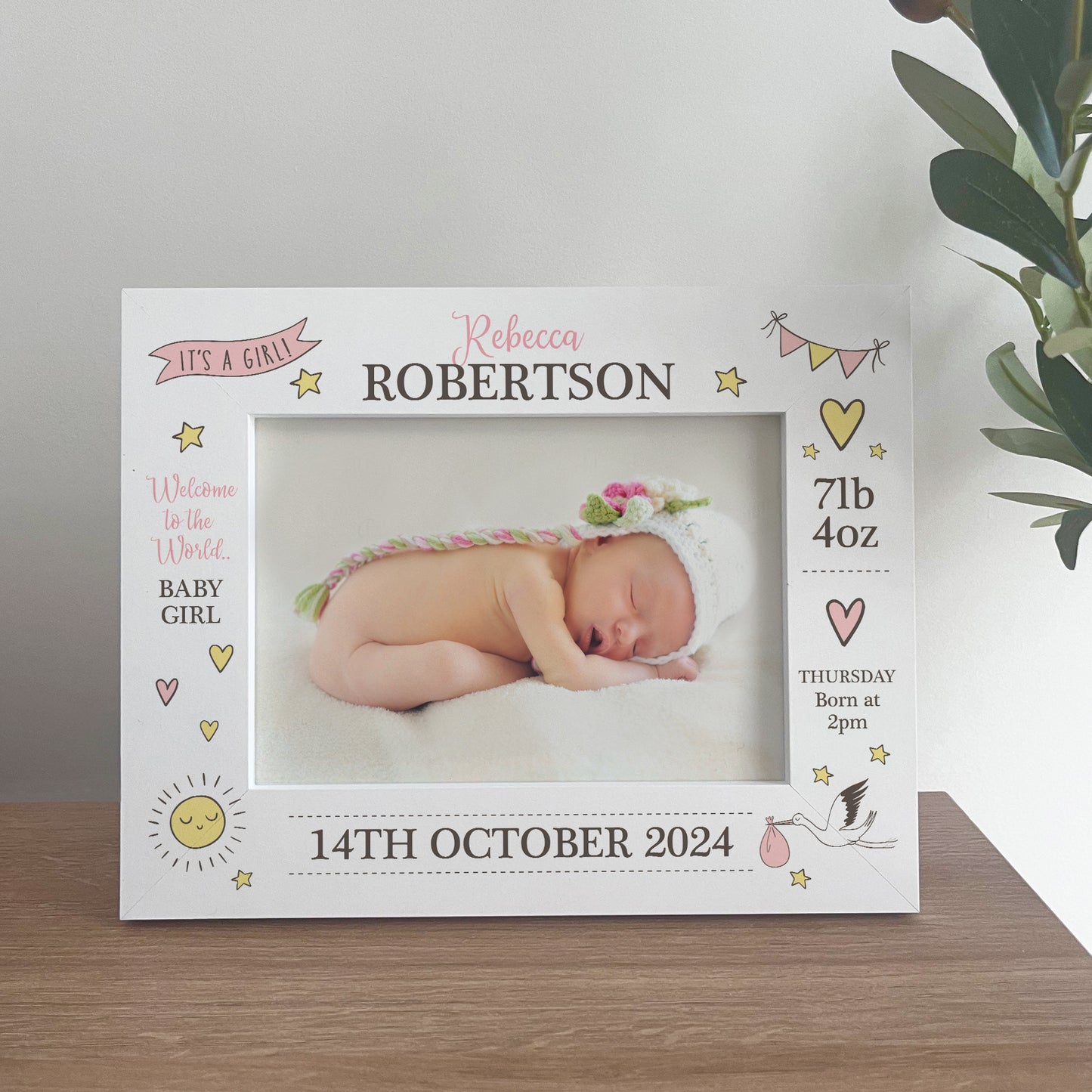 Personalised Baby Girl Photo Frame With Birth Details New Baby