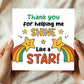 Cute Thank You Card For Teacher Thank You For Helping Me Shine