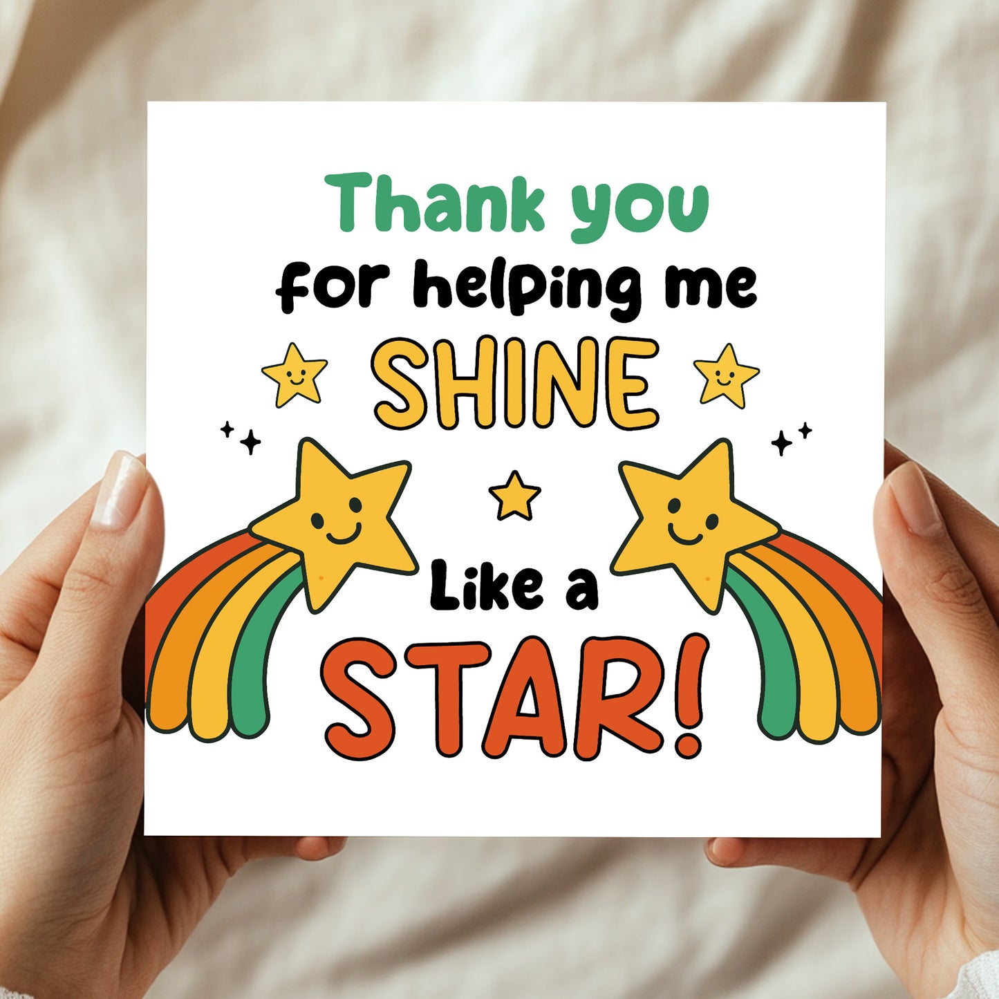 Cute Thank You Card For Teacher Thank You For Helping Me Shine