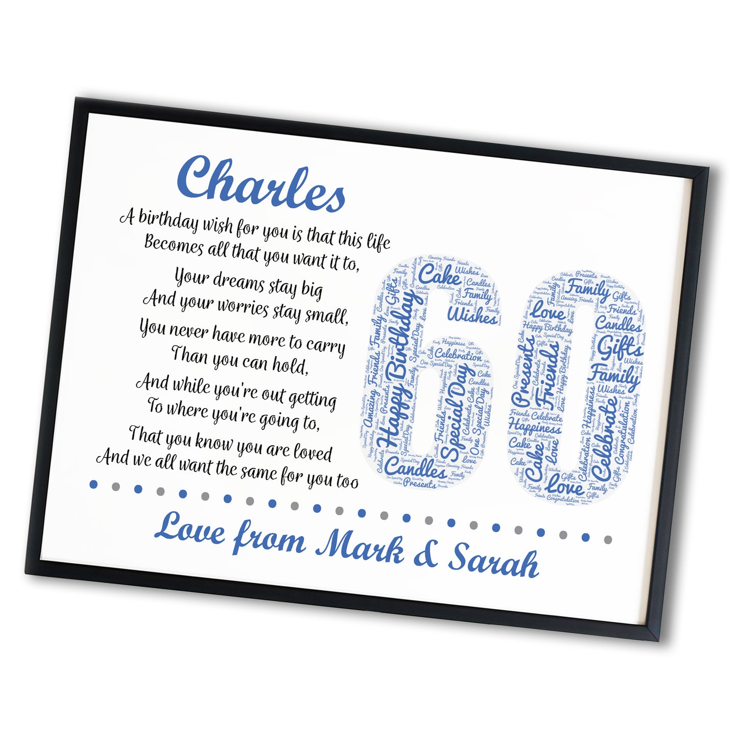 Personalised 60th Birthday Gift for Husband Dad A3 Framed Print
