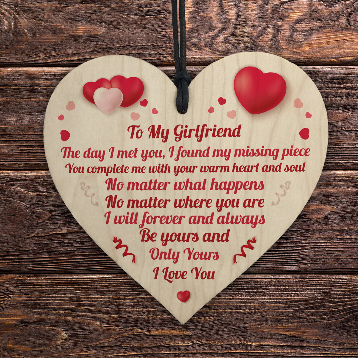 To My Girlfriend Wooden Heart Keepsake Gift From Boyfriend