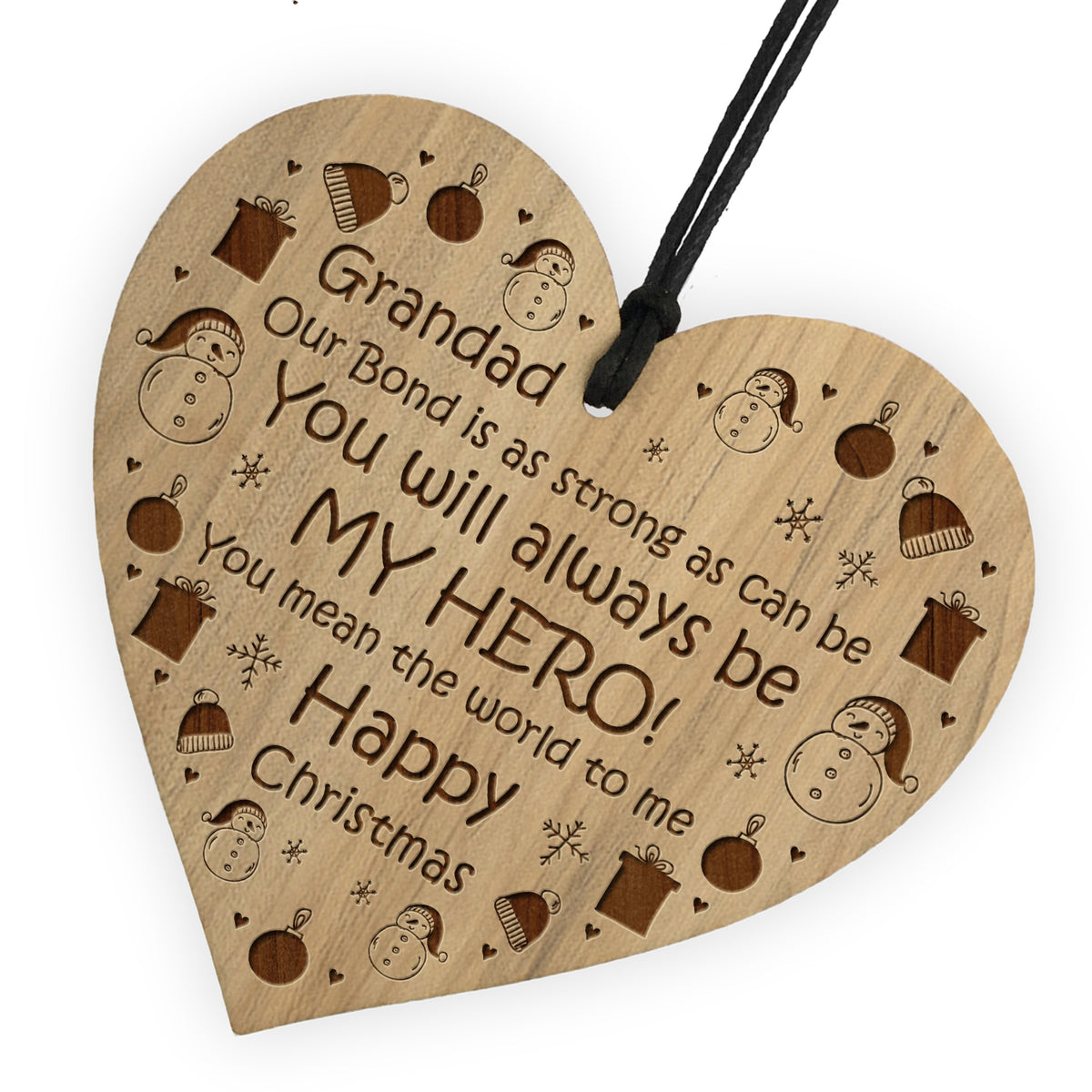 Grandad Happy Christmas Novelty Wooden Heart Gift For Grandad