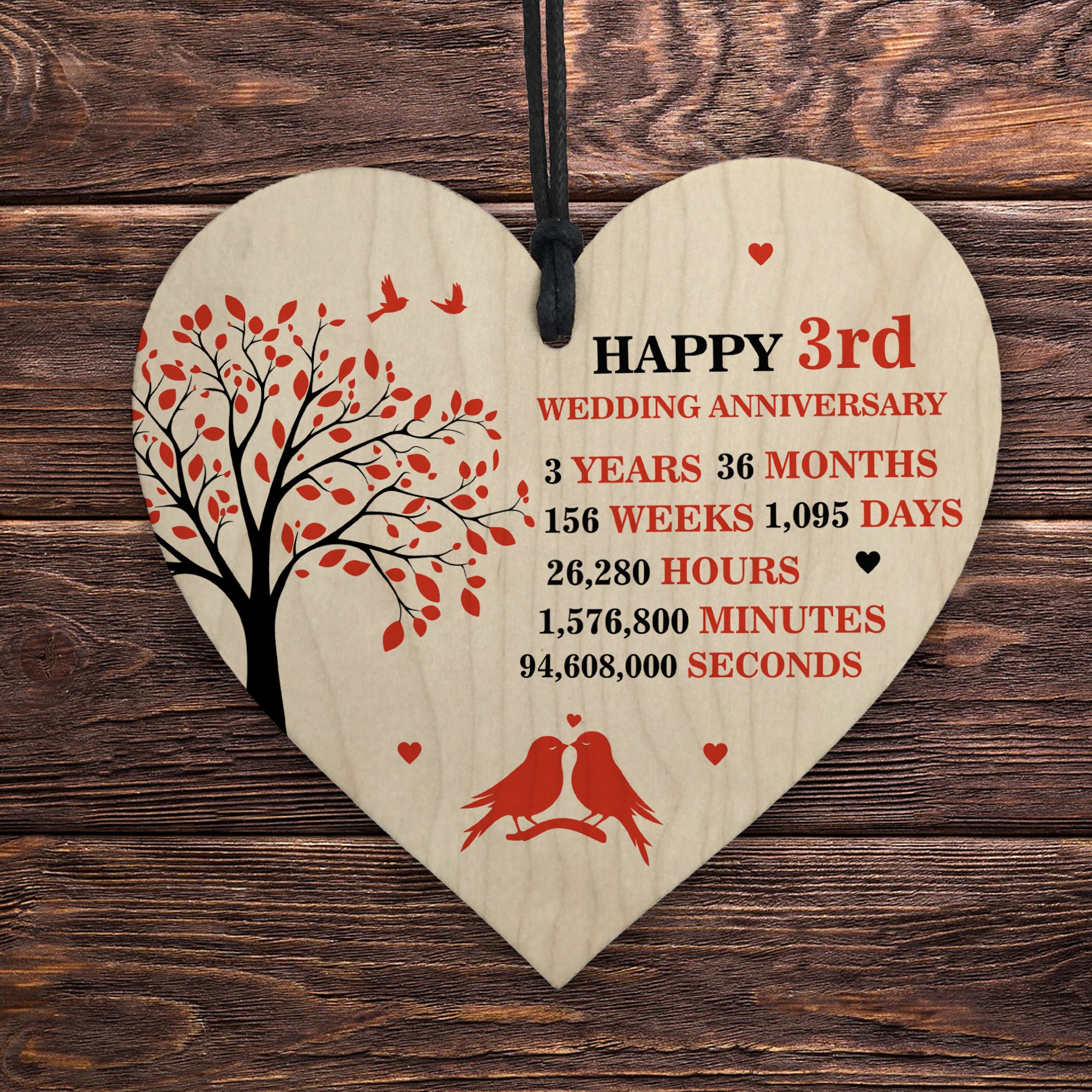 3rd Wedding Anniversary Heart Plaque Present For Anniversary – Red