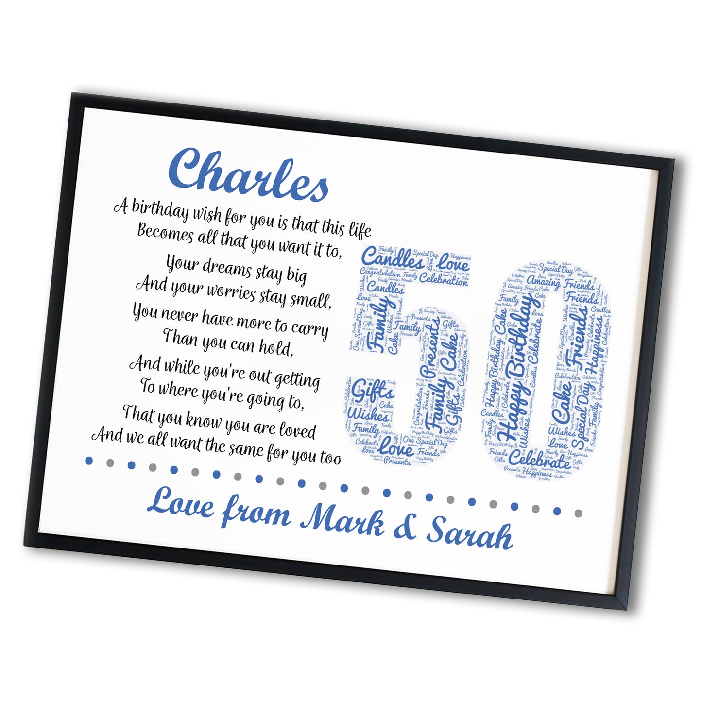 Personalised 50th Birthday Gifts for Him Husband Dad A3 Framed
