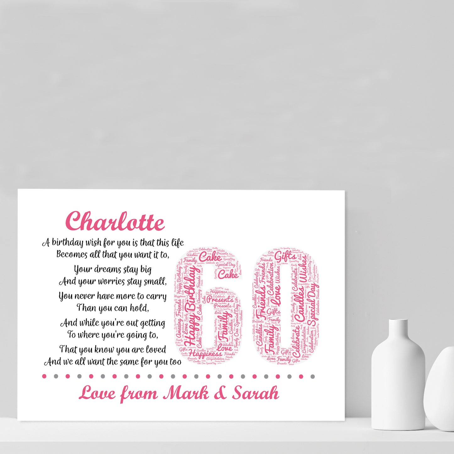 Personalised 60th Birthday Gifts for Her Women Mum Nan A4 Print