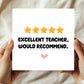 Funny Teacher Card 5 Star Review Thank You Cards For Teachers
