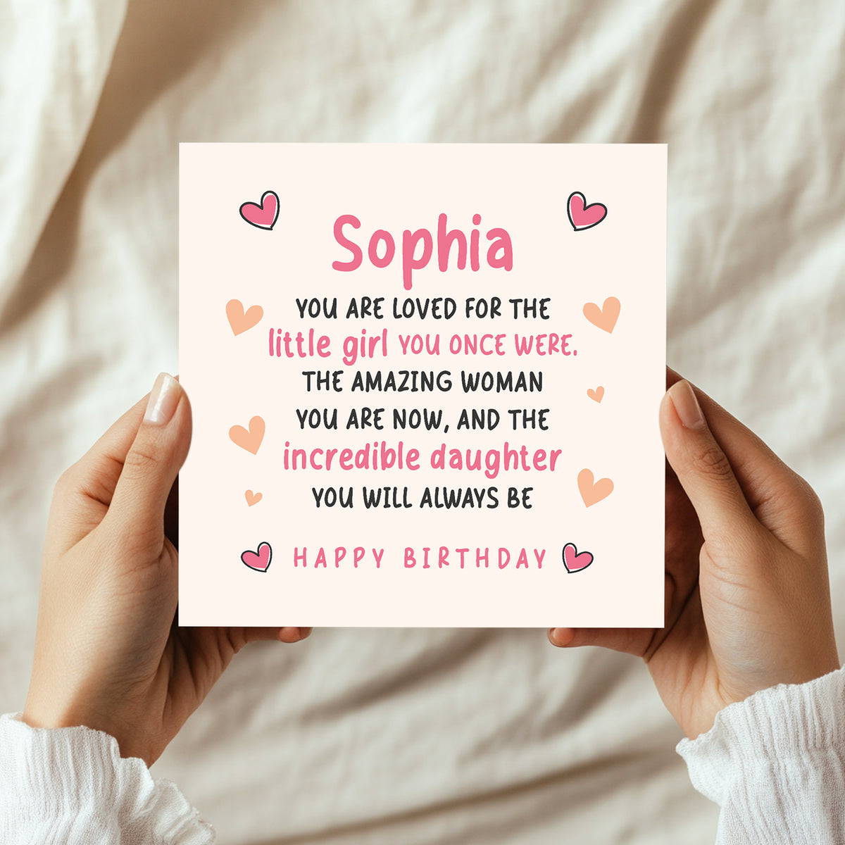 Personalised Birthday Card For Daughter Square Card With Envelop