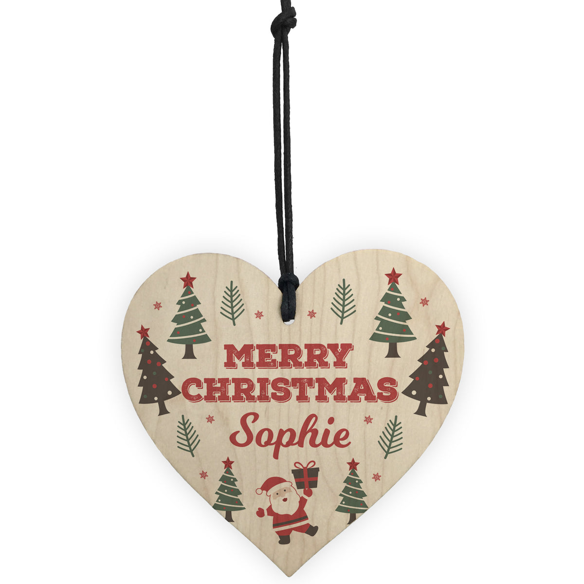 Merry Christmas Personalised Wooden Heart Tree Decorations