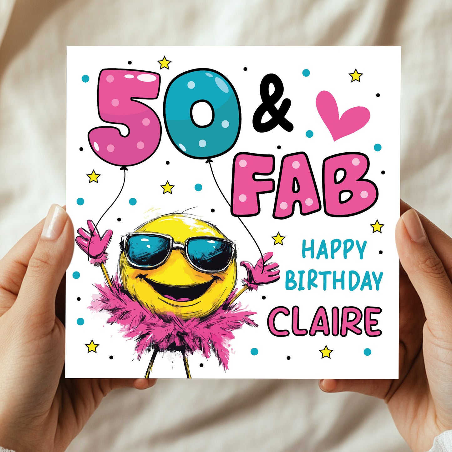 Personalised 50th Birthday Card For Women 50 And Fab For Mum