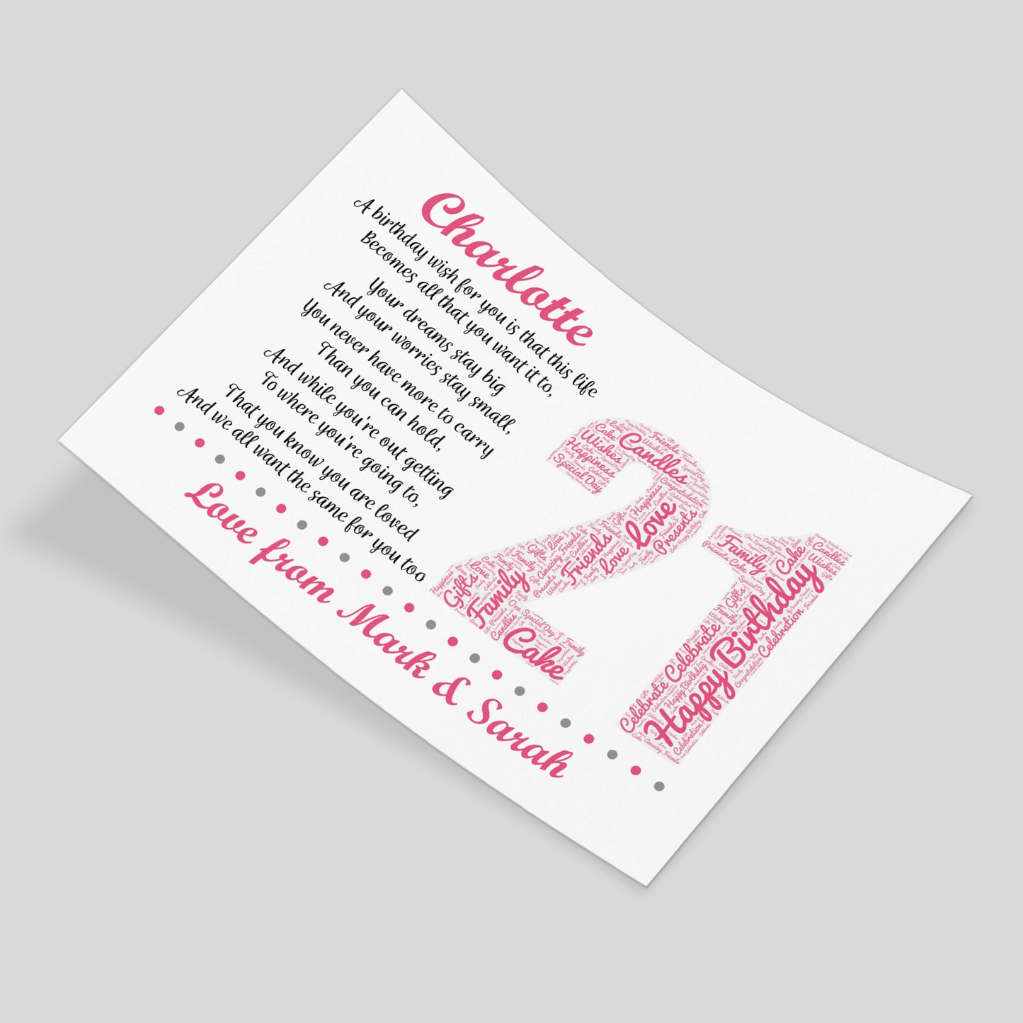 Personalised 21st Birthday Gifts for Her Girls Daughter A3 Print
