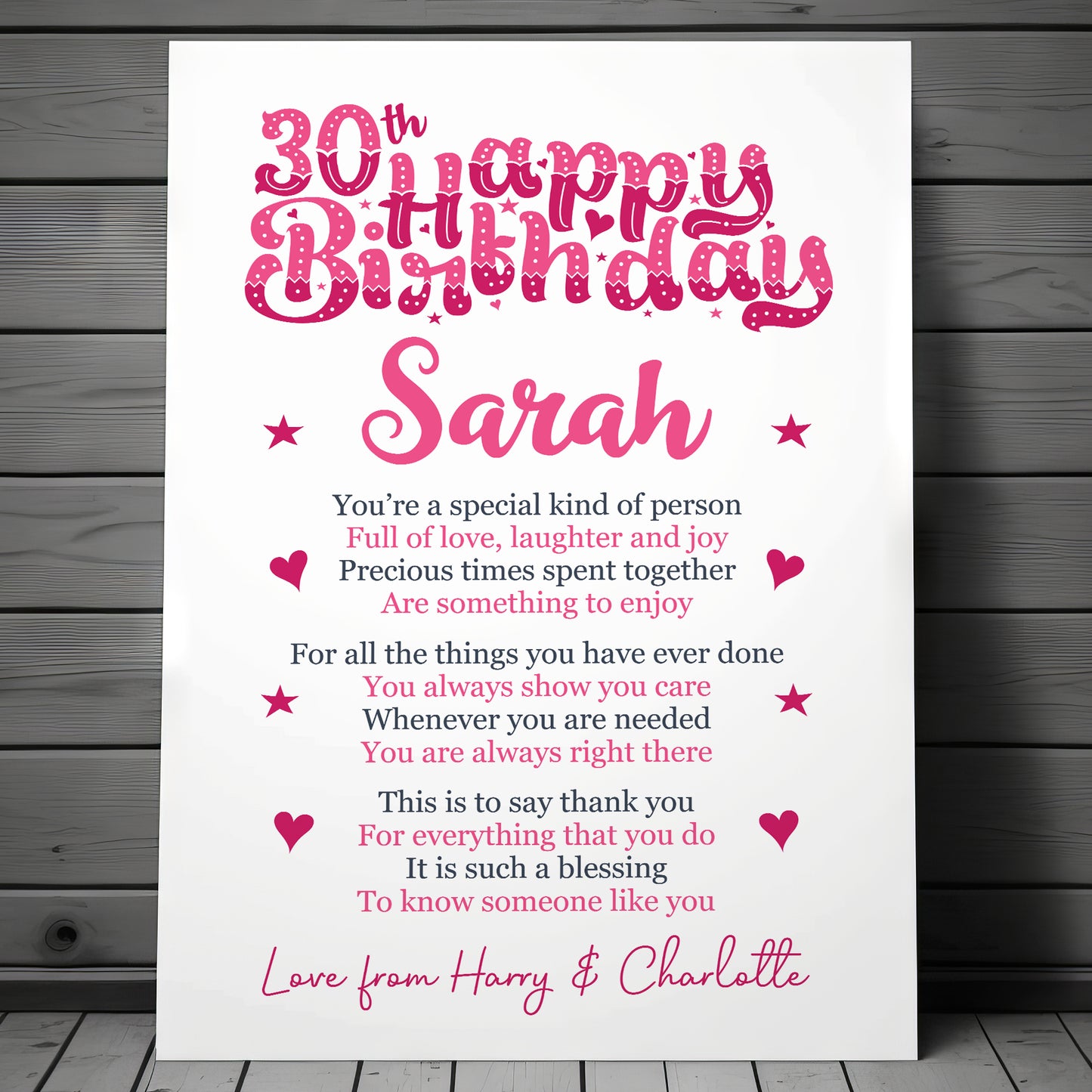 PERSONALISED 30th Birthday Gifts For Her Gift For Daughter A3