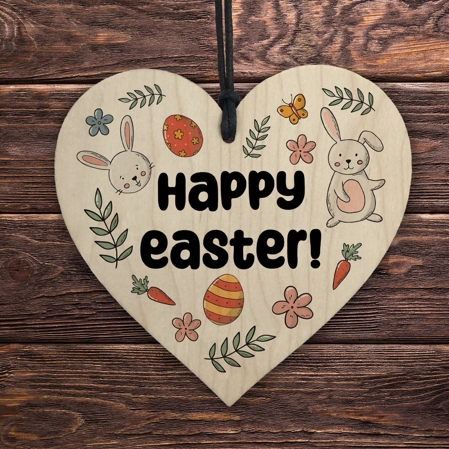 Happy Easter Wooden Hanging Heart Sign Easter Decoration