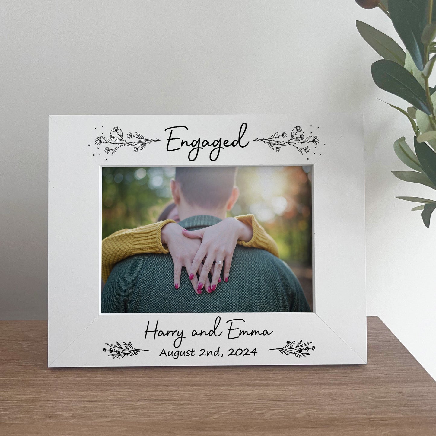 ENGAGEMENT Gift For Couple Oak Photo Frame ENGAGED Couple Gifts