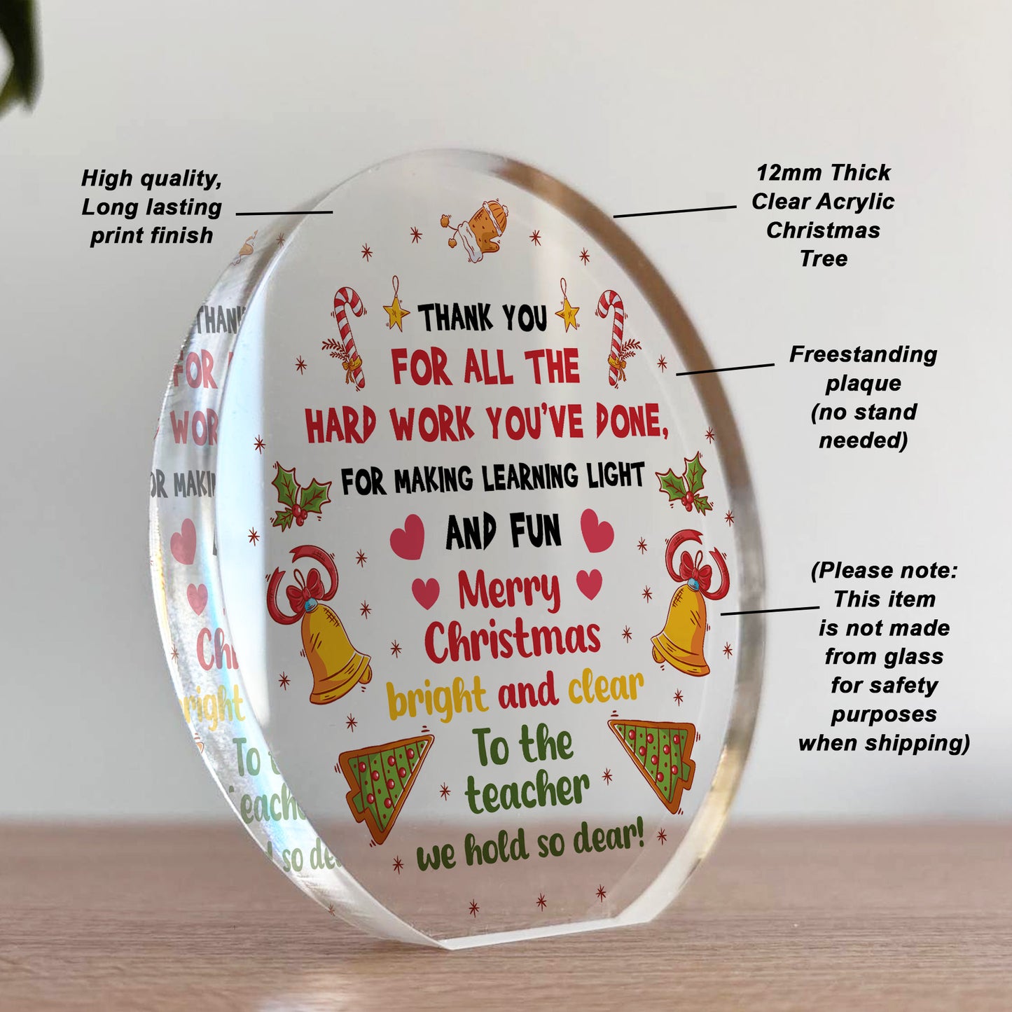 Merry Christmas Gift For Teacher Acrylic Plaque Assistant
