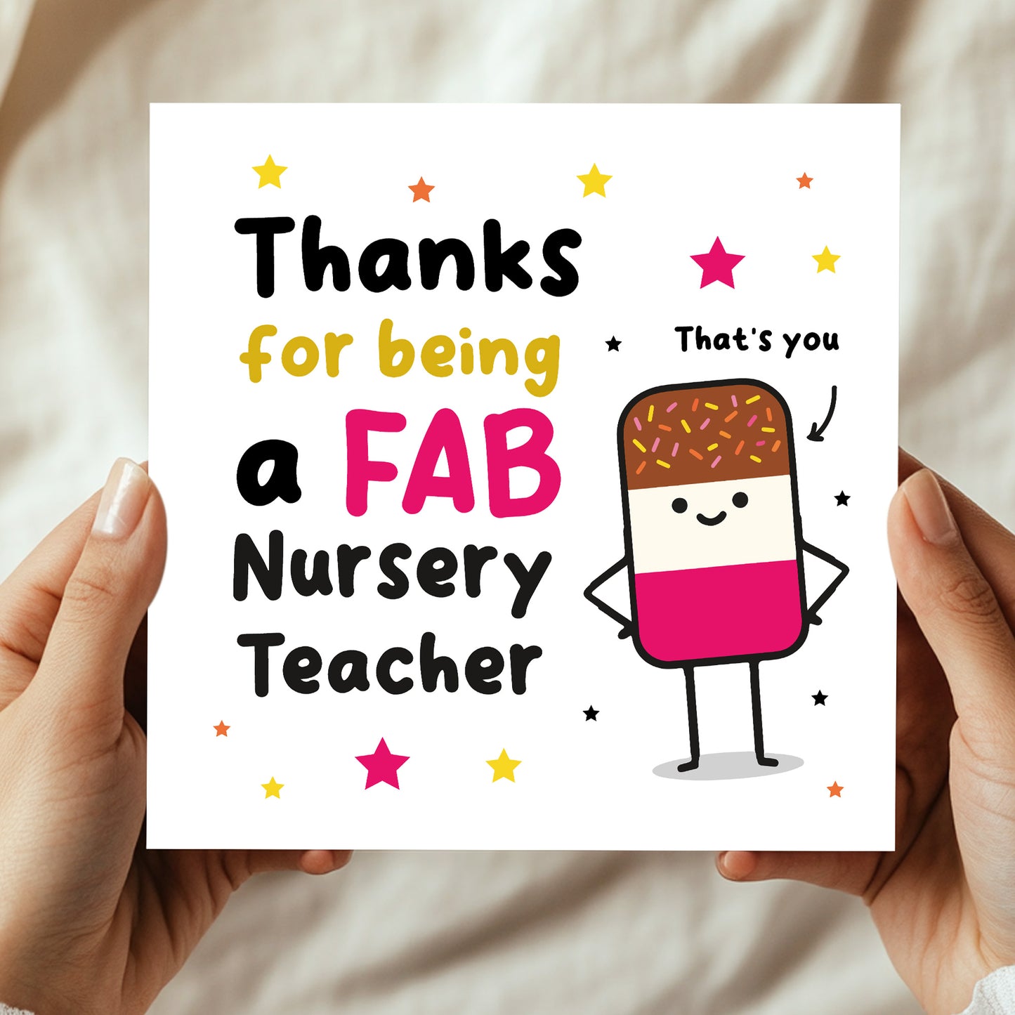 Nursery Teacher Thank You Card FAB TEACHER Card With Envelope