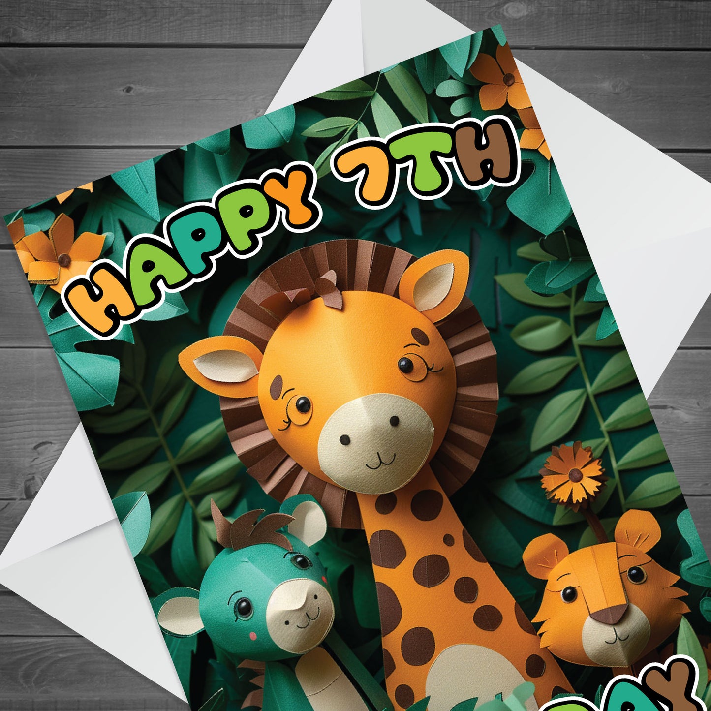 7th Birthday Card for Boys Girl Jungle Animals Birthday Card