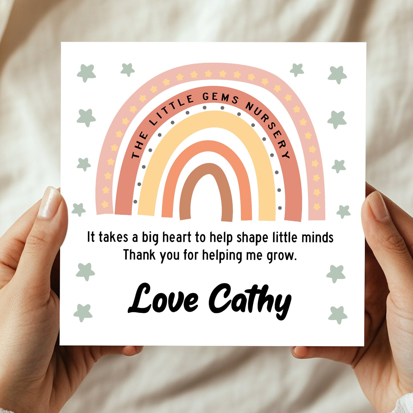 Personalised Cute Teacher Card With Kraft Envelope Rainbow