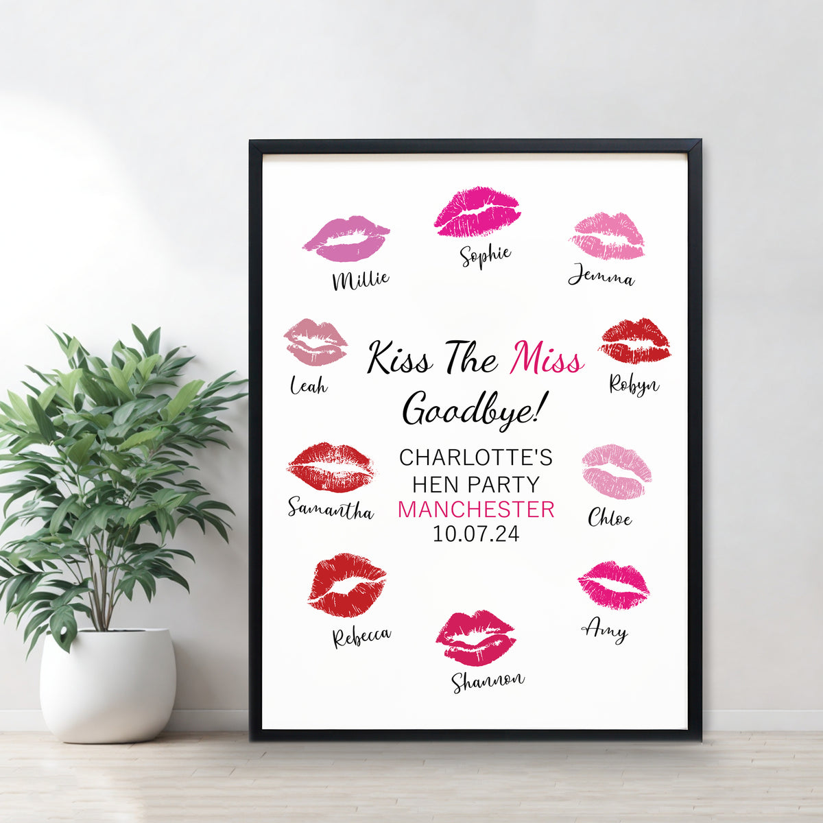 Kiss The Miss Goodbye A3 Black Framed Hen Party Print Keepsake