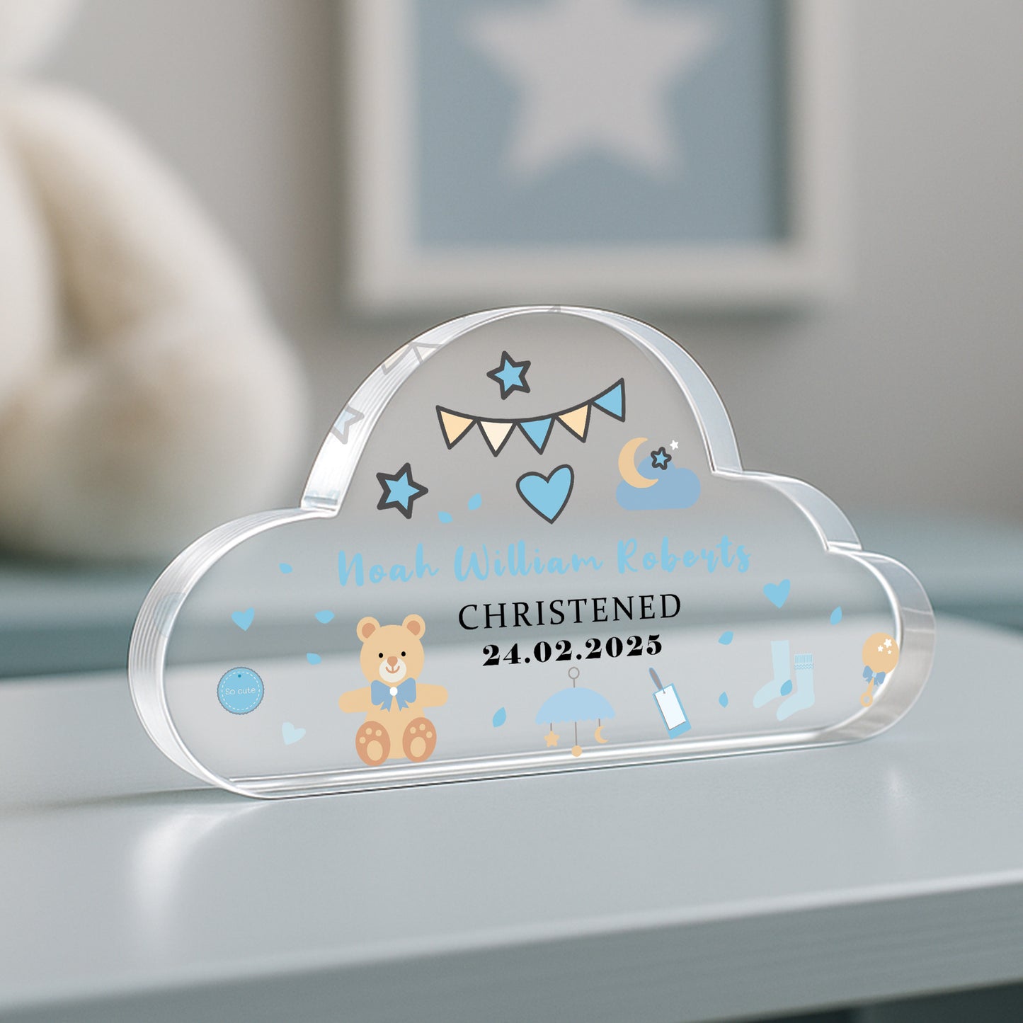 Personalised Baby Boy Christening Gift, Cloud Baby Plaque