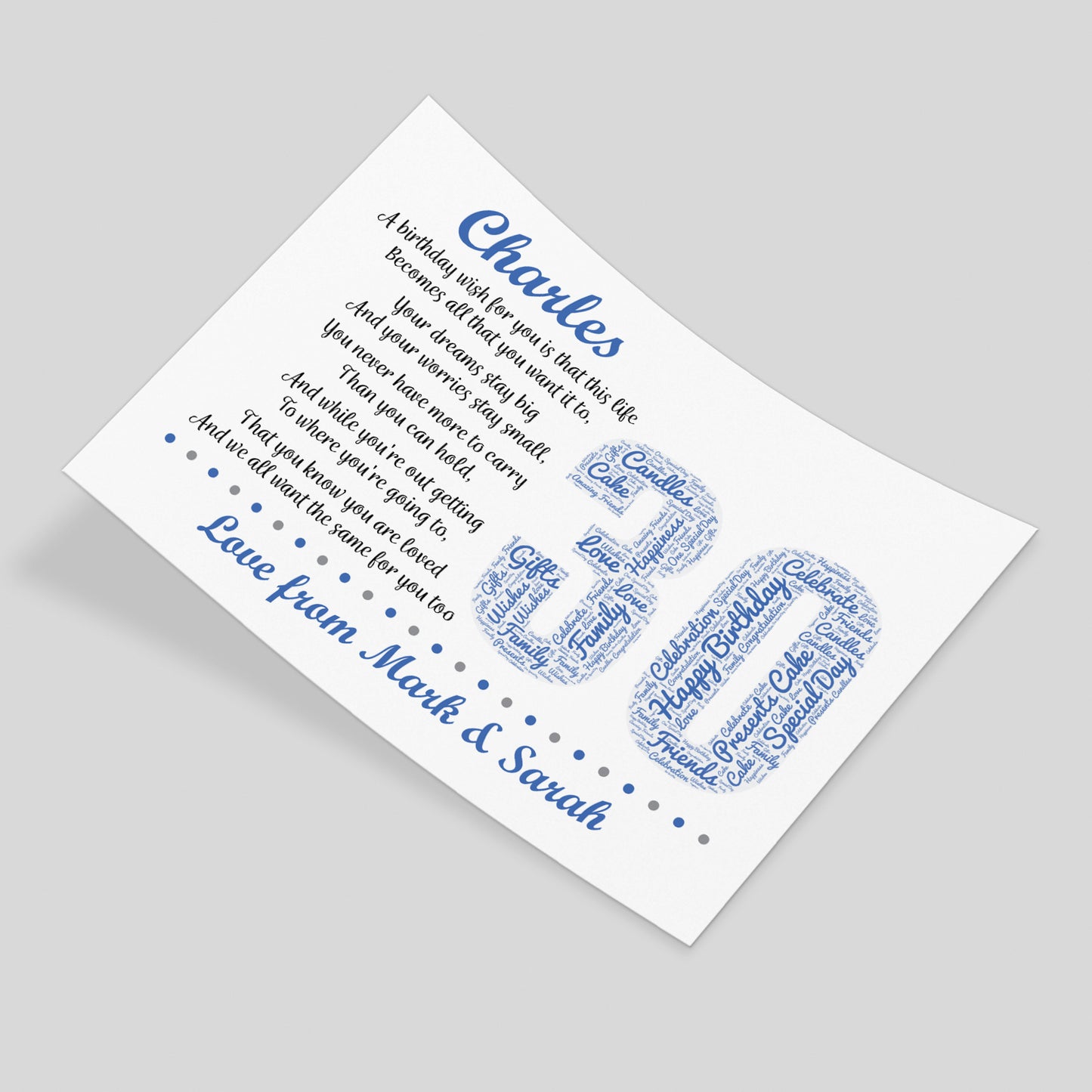 Personalised 30th Birthday Gift for Him Men Son Brother A3 Print