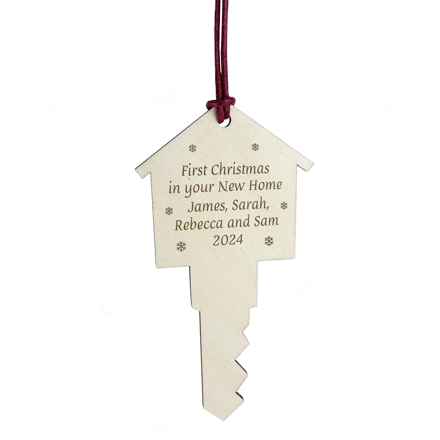 Personalised First Christmas in Your New Home Bauble Wooden Key