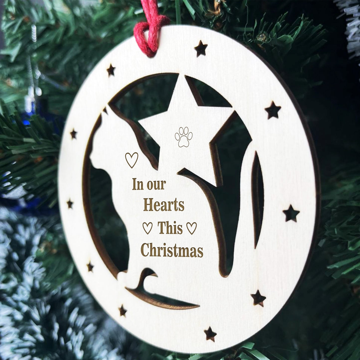 Cat Memorial Christmas Tree Wooden Bauble Cat Memorial Bauble