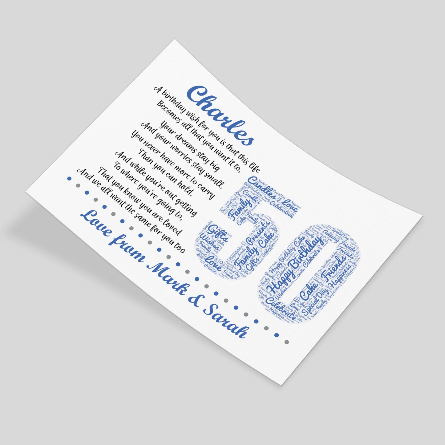 Personalised 50th Birthday Gift for Him Men Husband Dad A3 Print