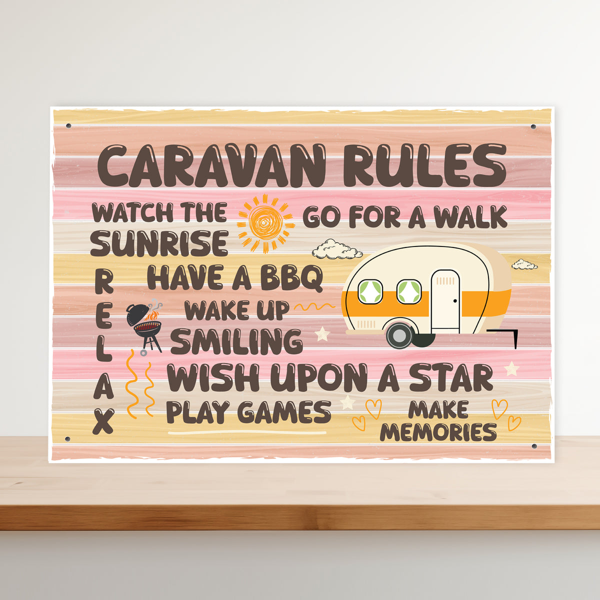 Colourful CARAVAN RULES SIGN Wall Door Plaque Caravan Sign