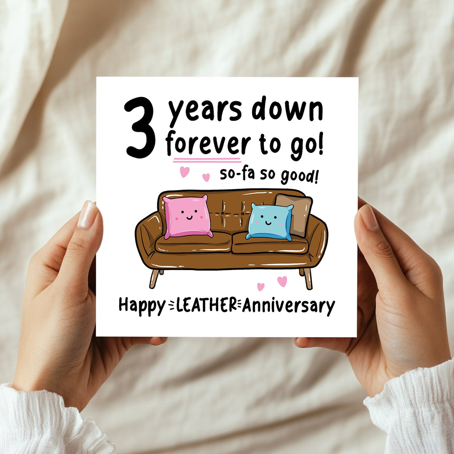 Funny 3rd Anniversary Card For Husband Wife Leather Anniversary