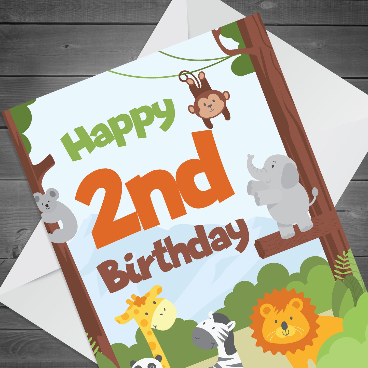 2nd Birthday Card for Boys Girls Second Birthday Jungle Cards