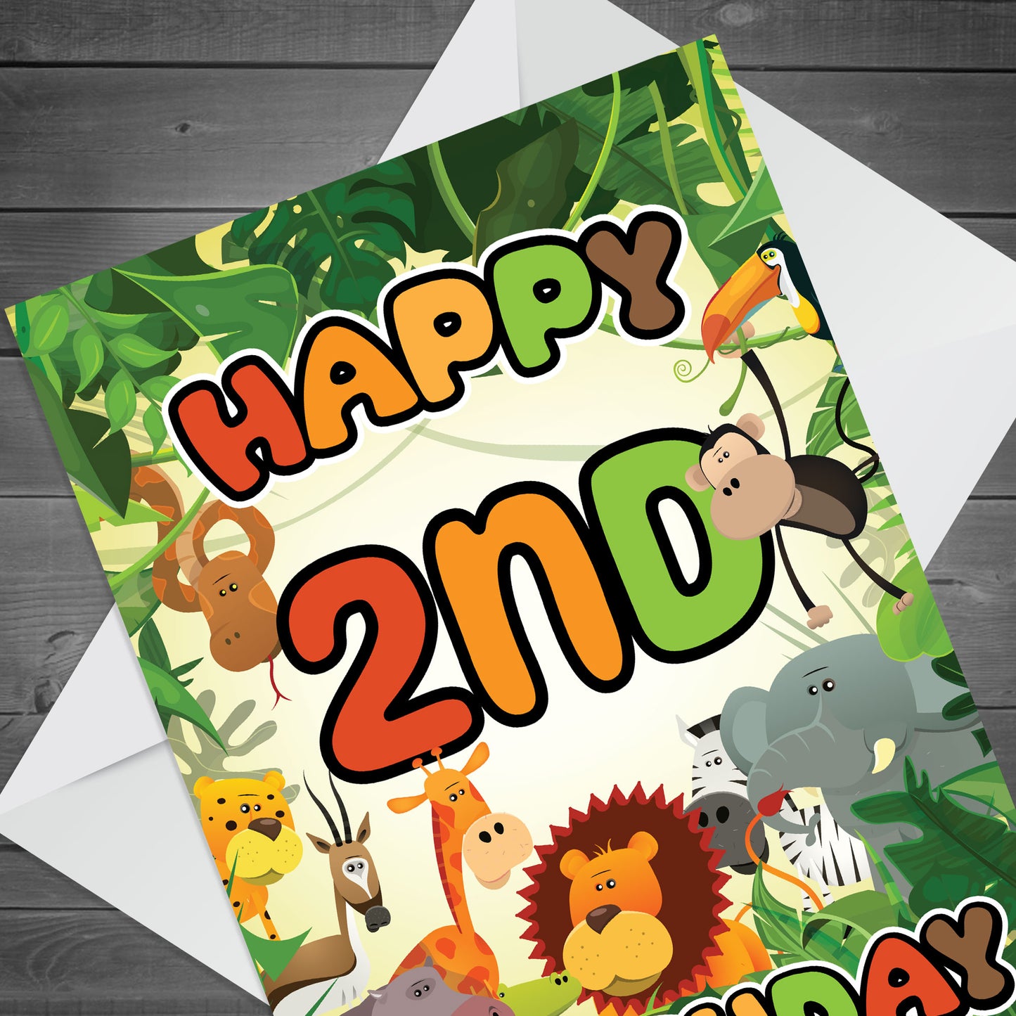 2nd Birthday Card for Boy Girl Jungle Safari Animals 2 Years