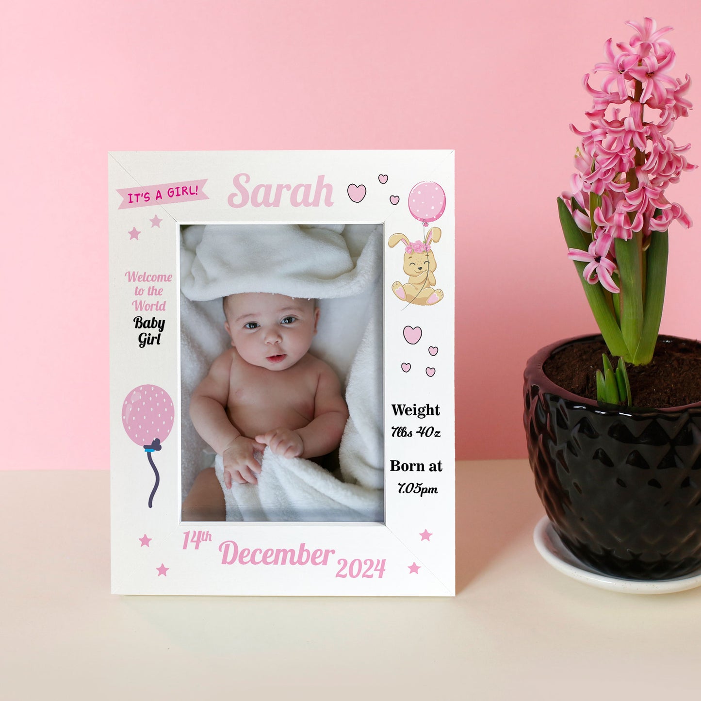 BABY GIRL Nursery Picture Frames Birth Details Personalised 7x5