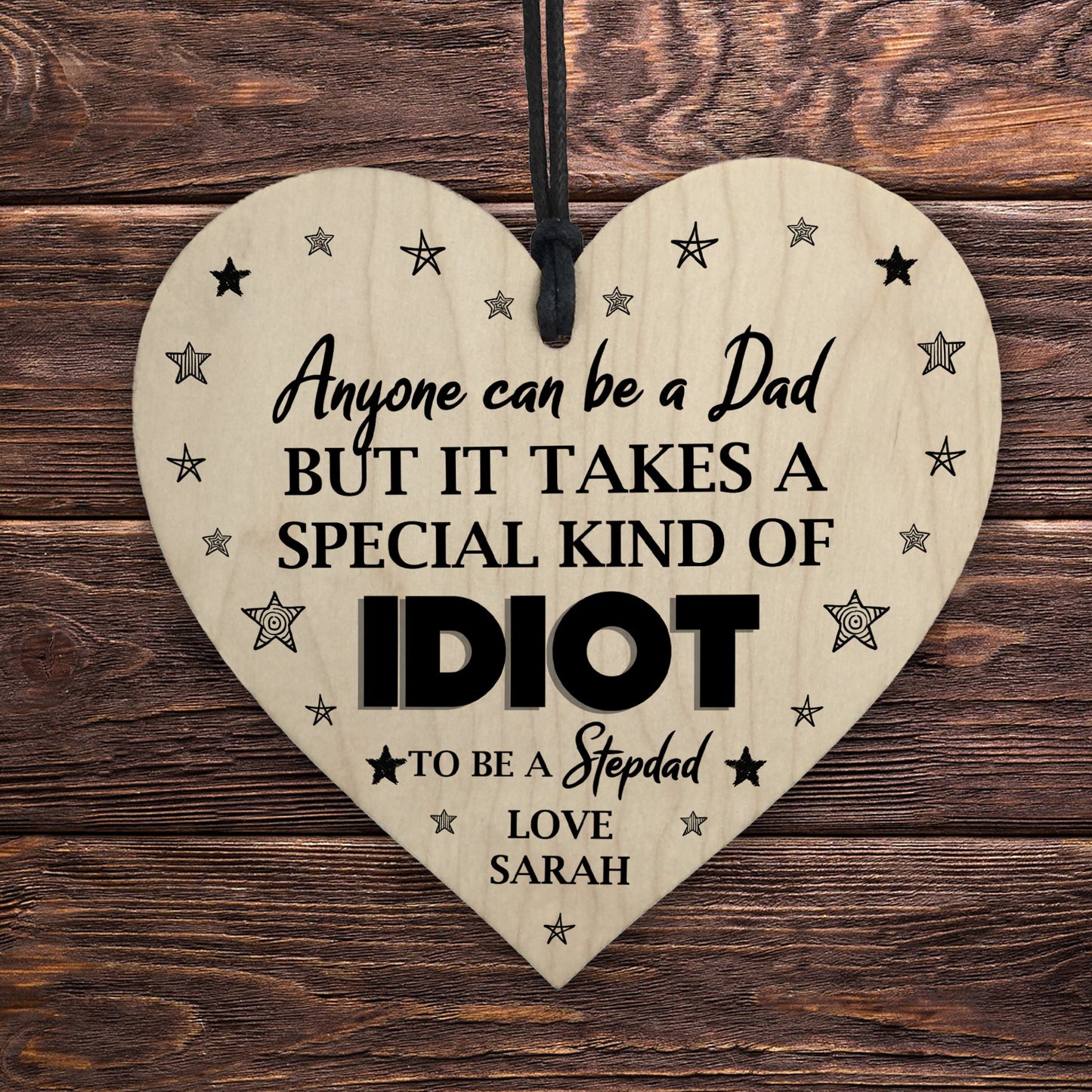 Personalised Step Dad Wooden Heart Joke Gift For Birthday