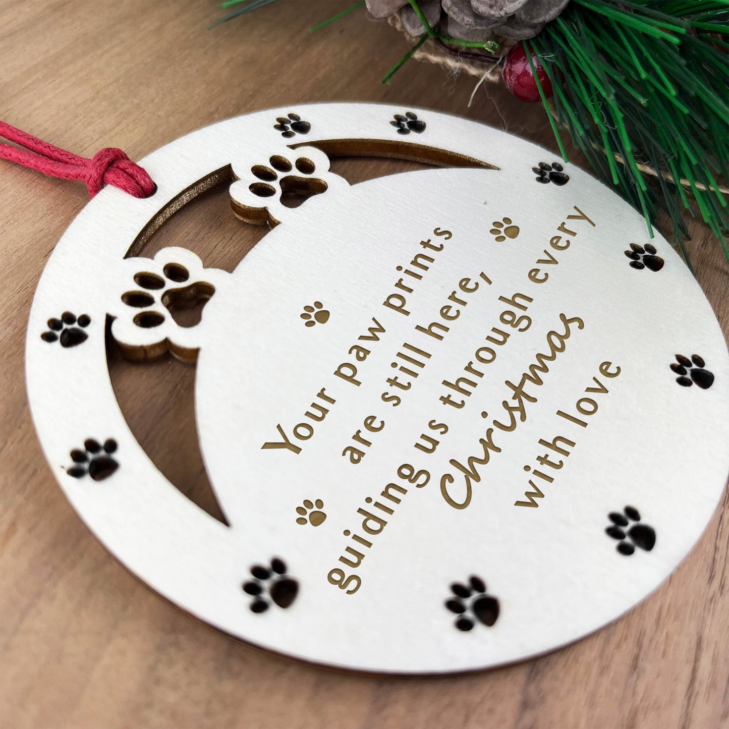 Pet Memorial Wooden Engraved Christmas Tree Bauble Decoration