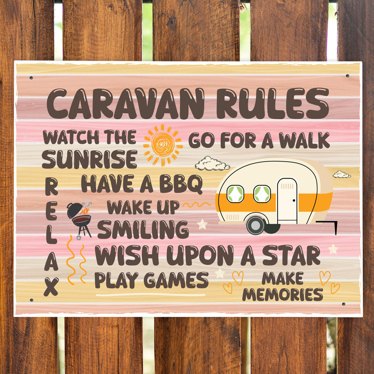 Colourful CARAVAN RULES SIGN Wall Door Plaque Caravan Sign