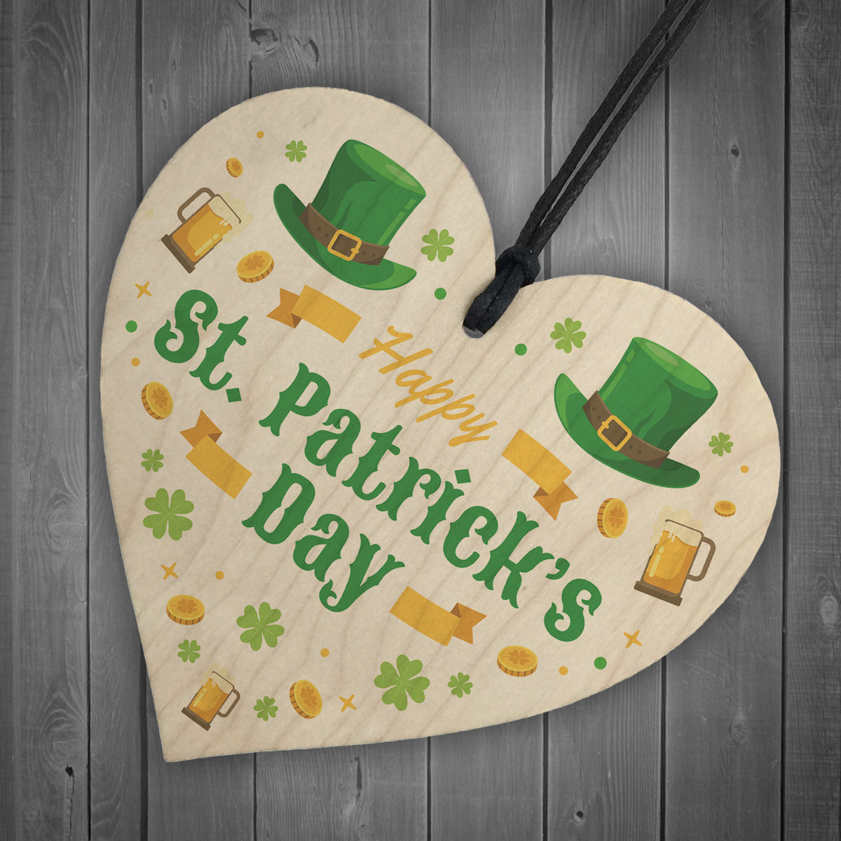Happy St Patrick's Day-Irish Day Wood Heart Decorations