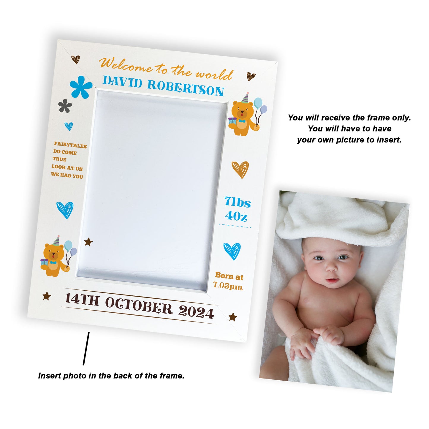 Personalised Baby Boy Photo Frame With Birth Details Welcome