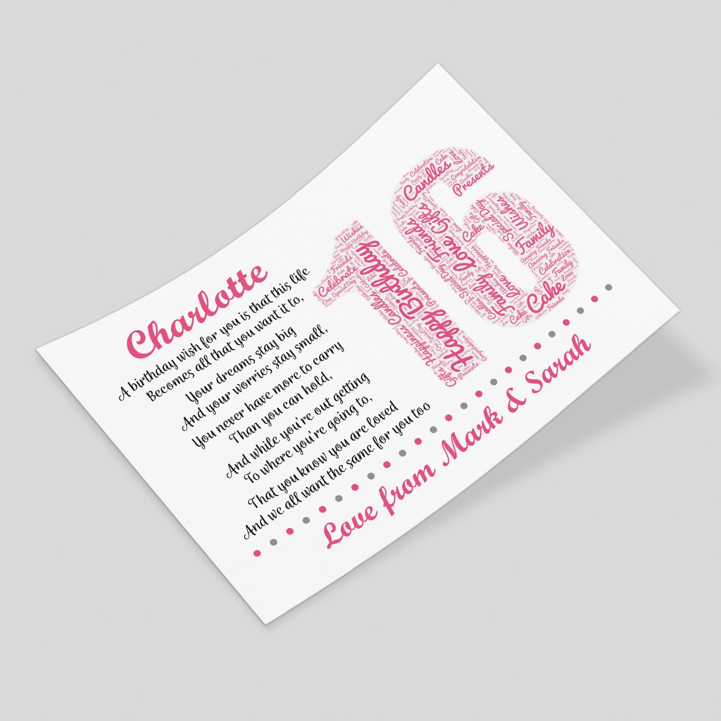 Personalised 16th Birthday Gifts for Her Girls Daughter A3 Print