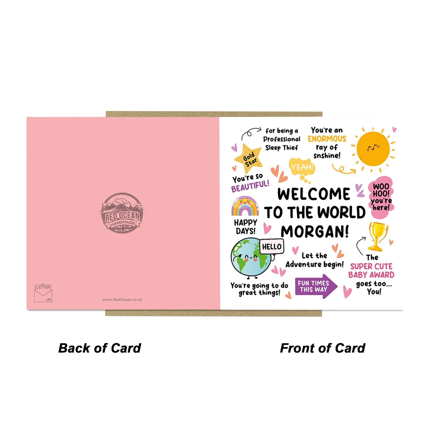 Personalised New Baby Card Baby Girl Welcome To The World Card