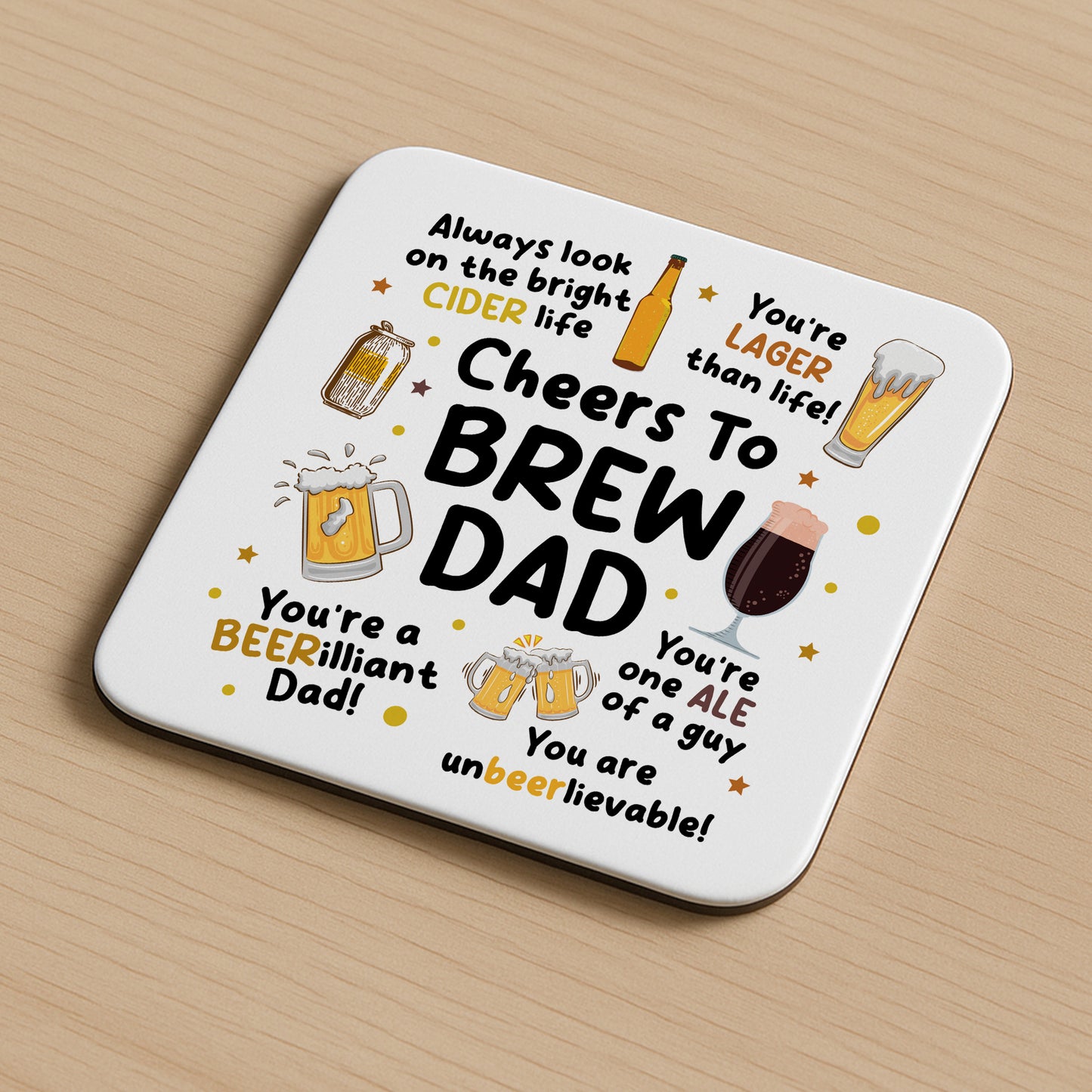 Funny Dad Gift Dad Coaster Cheers To Brew Dad Gift For Birthday