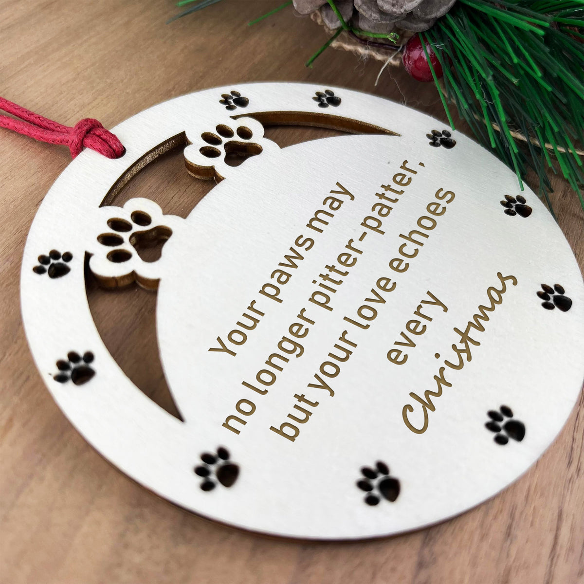 Pets Dog Cat Memorial Bauble Wooden Engraved Ornaments Christmas