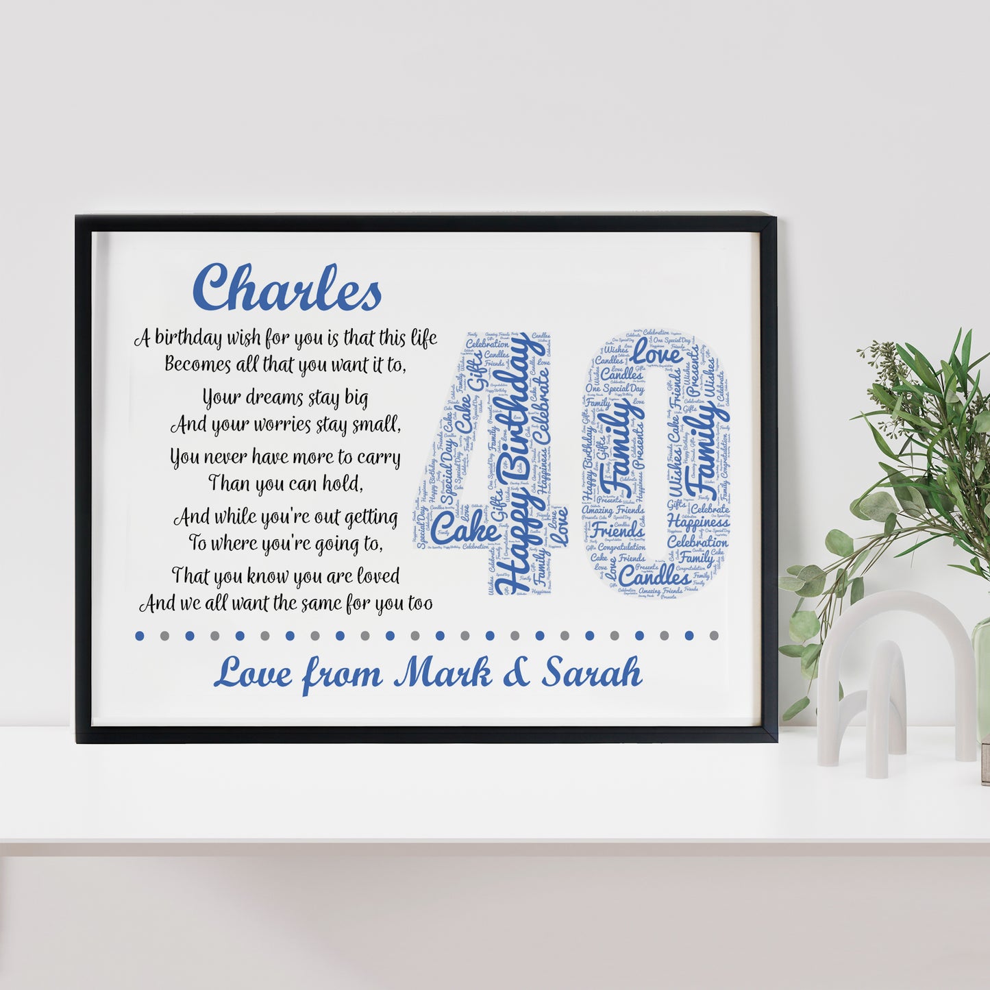 Personalised 40th Birthday Gifts for Him Men Dad A3 Framed Print
