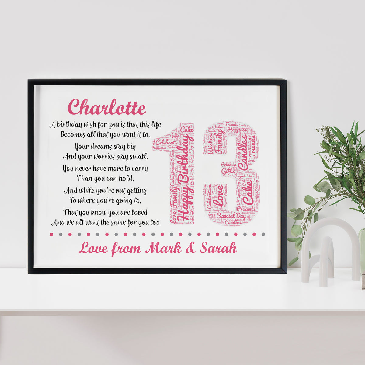 Personalised 13th Birthday Gift for Her Daughter A3 Framed Print