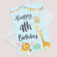 4th Birthday Jungle Animals Card for Girls Boys 4 Year Old Child