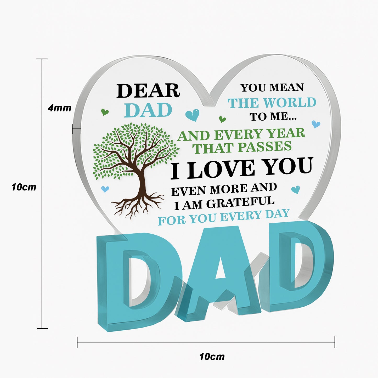 Dad Gifts For Dad Acrylic Heart Plaque 10cm x 10cm Dad Birthday