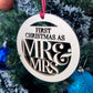 First Christmas As Mr & Mrs Wooden Bauble Tree Decoration Gift
