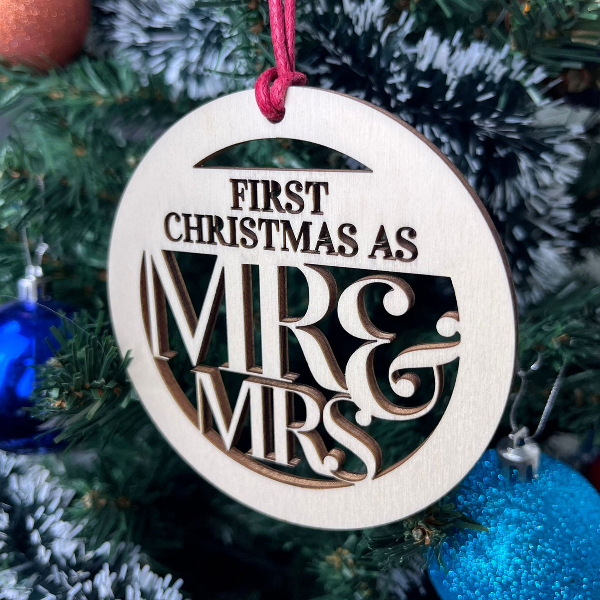First Christmas As Mr & Mrs Wooden Bauble Tree Decoration Gift
