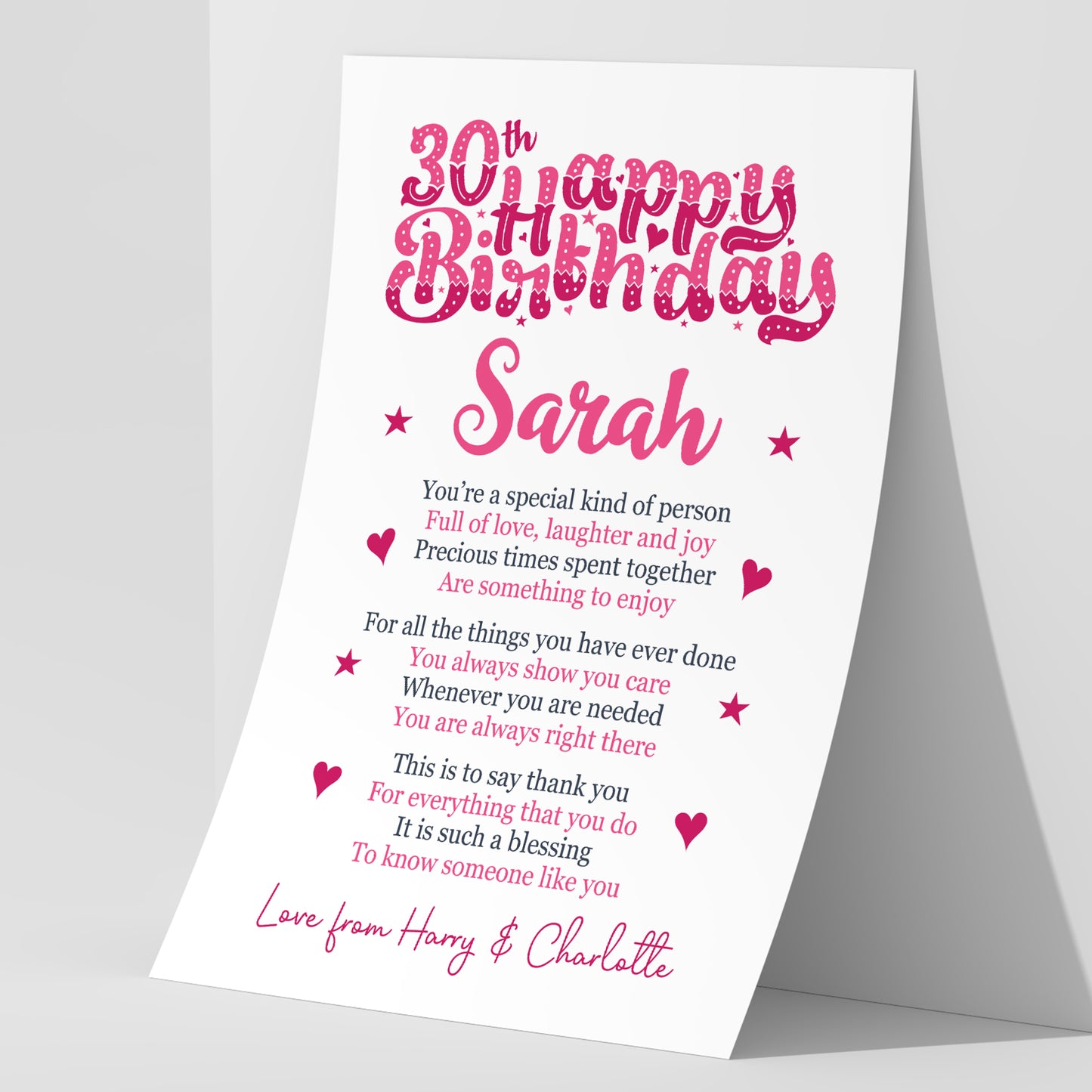 PERSONALISED 30th Birthday Gifts For Her Gift For Daughter A3